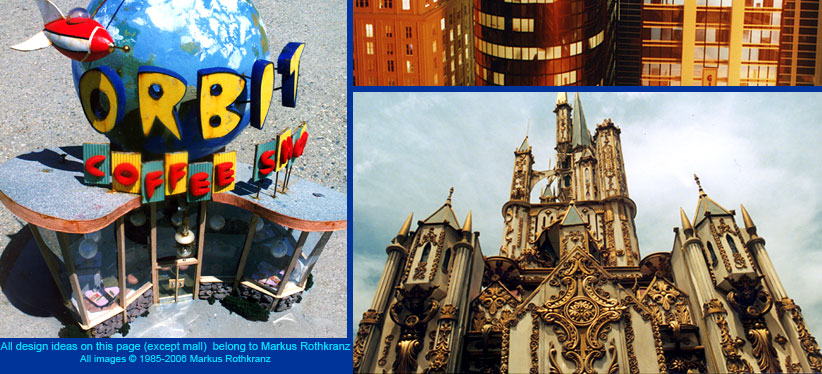 orbit coffee shop, castle from to the ends of time, scale model of city high rise buildings from television commercial