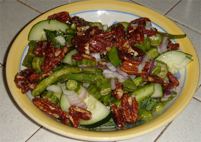 raw silicon salad with okra and nopales cactus