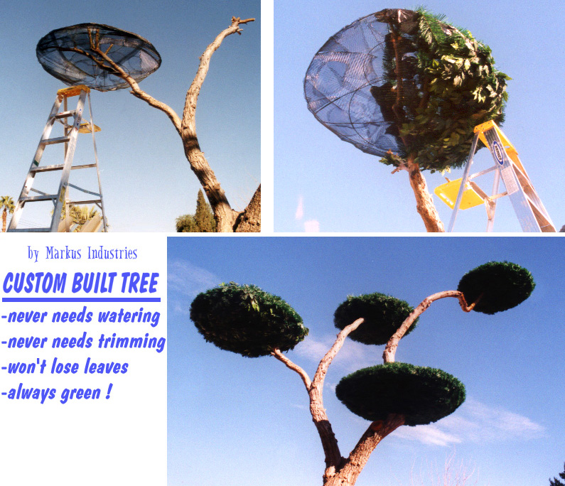 fake tree made from chicken wire and christmas garland. Never needs watering, never needs trimming, won't lose leaves, always green !  by Markus Rothkranz Industries