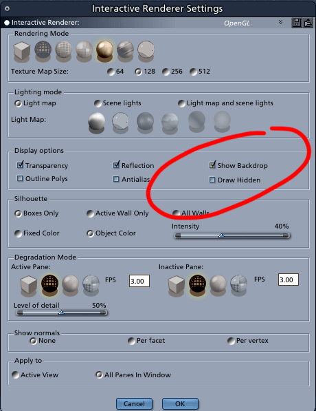 Where is the Show Backdrop button in Carrara?  Right here!  In the Interactive Render Settings panel in the assembly room upper icon row where you pick the rendering mode of the interface windows