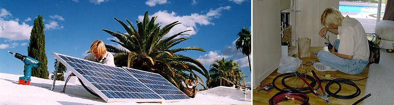 Markus installing solar powered home etertainment system with surround sound