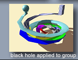 CarraraBalck Hole modifier demo test of many grouped objects affected by swirl