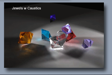 Carrara caustics demo of light refracting through colored jewels
