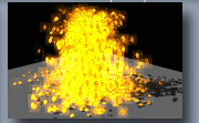 Carrara particle demo test with glowing particles affected by blur, motion blur and glow channel that glows with scene aura