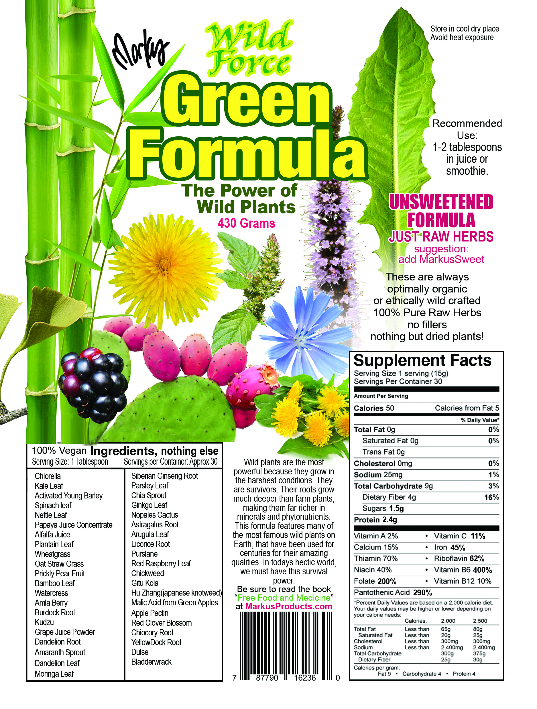 Nutrition Facts for unsweetened Green Formula